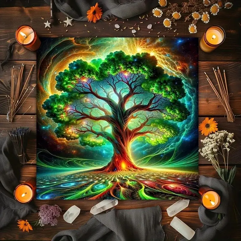 Tarot Altar Cloth Cosmic Tree of Life Colorful Starry Universe Divination Mat for Tarot Reading Wicca Spiritual Meditation Decor