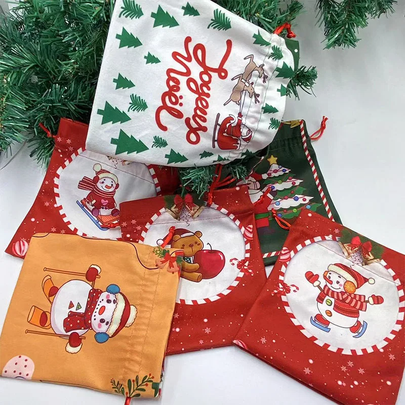 

Christmas Party Decoration Apple Bag Drawstring Christmas Eve Elk Snowman Gift Bag Apple Gift Bag Velvet Bundle Mouth Apple Bag