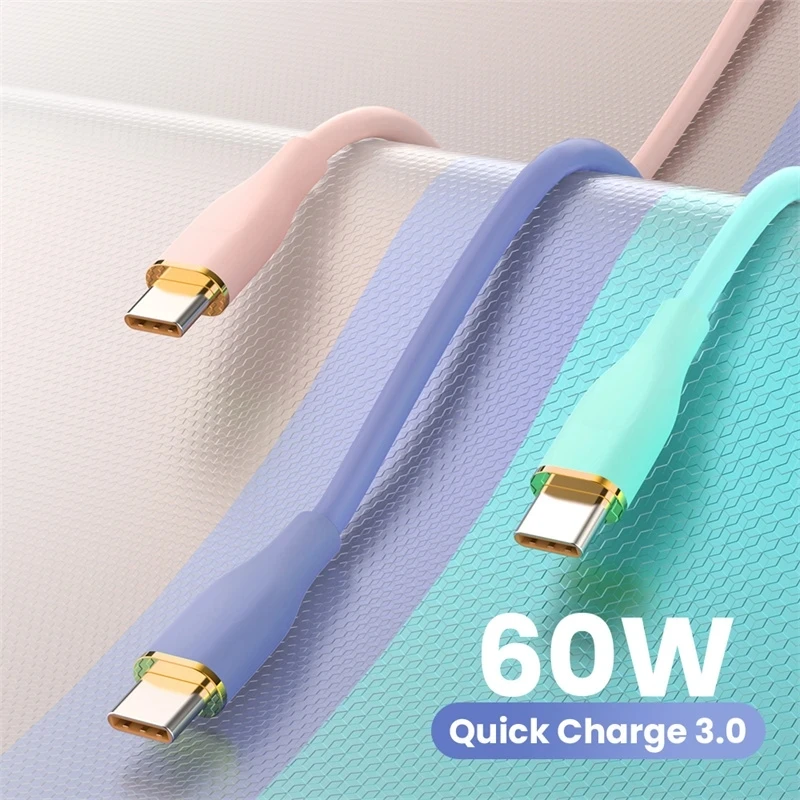 6A 60W Liquid Silicone USB C to Type C Cable Fast Charging Data Cord for iPhone 15 Xiaomi 13 Samsung POCO Oneplus Redmi Huawei