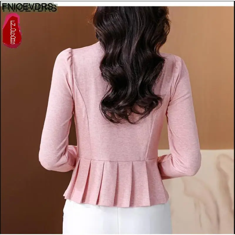 오피스 레이디 셔츠, 기본 착용, 긴 소매 단추 술 프릴 셔츠, 페플럼 탑 블라우스, 프랑스 디자인, 2025 용수철