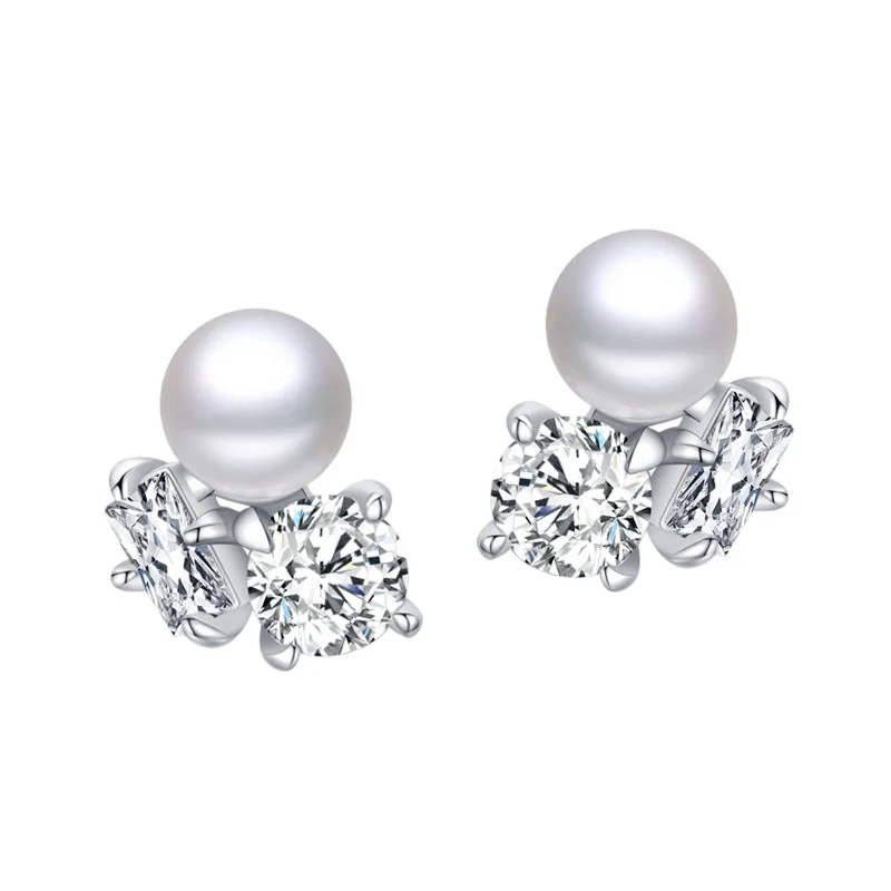 

S925 Sterling Silver Pearl Earrings Women Simple Micro Diamond Studs
