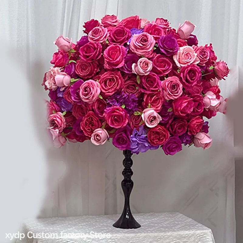 Knallrosa Künstlicher Blumenball-Kranz für Hochzeitskulissen, Lila Rosen-Dekoration für Veranstaltungen, Bühnen, Gangwege und Boden-Blumenrequisiten – Detail 7