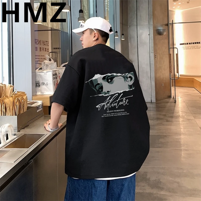 HMZ Summer Oversized Men T-Shirt 100% Cotton Loose Printed Tee Casual Men Fashion Tshirt Classic Comics Tops Casual Street Tees
