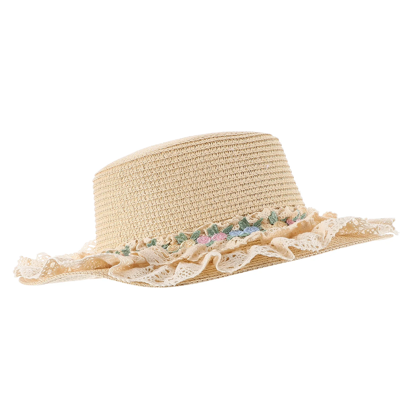 

Lace Straw Hat for Women Wide Brim Summer Beach Sun Protection Breathable Lightweight Outdoor Cap Lady Hat 54-58cm