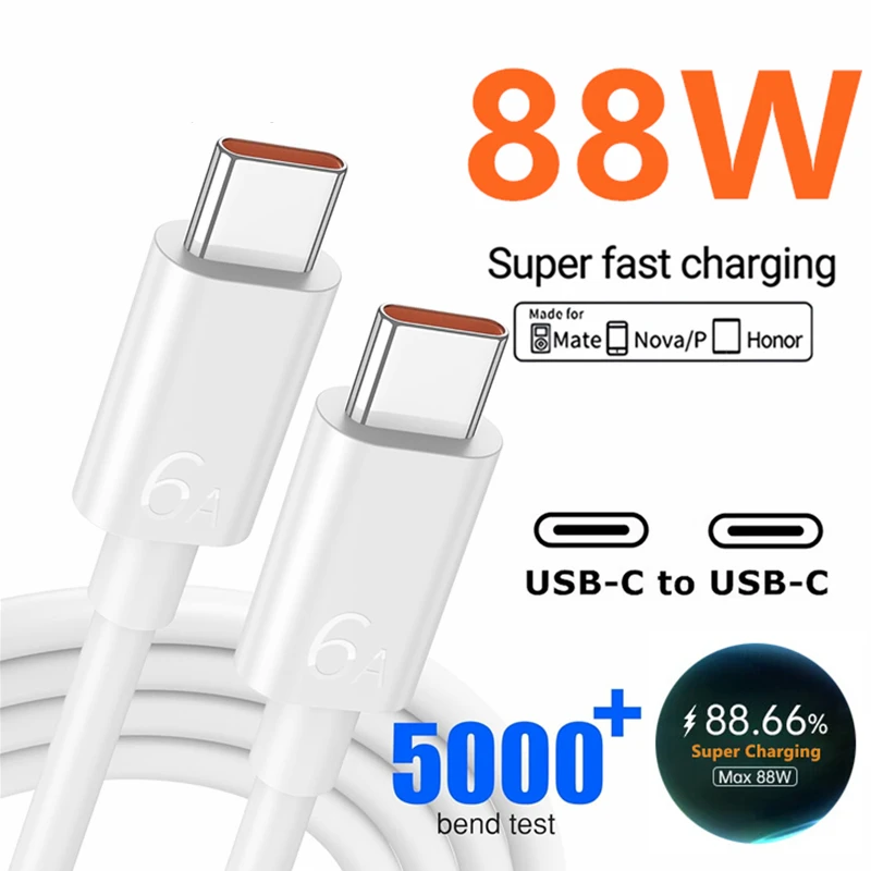 88 واط ماكس USB A C سوبر سريع PD شاحن لهواوي ماتي 60 P60 نوفا 12 الشرف 400 ماجيك 6 برو نوع C إلى نوع C كابل شحن سريع