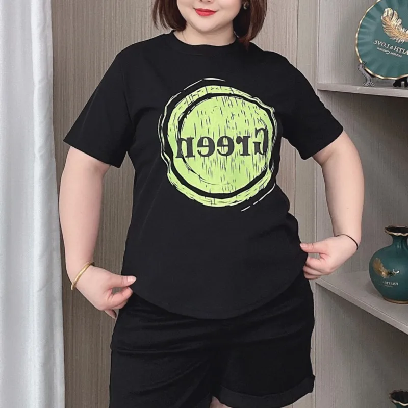 Short Sleeve T-shirt Women Summer New Plus Size Thin Crew-neck Printed Letters Tops