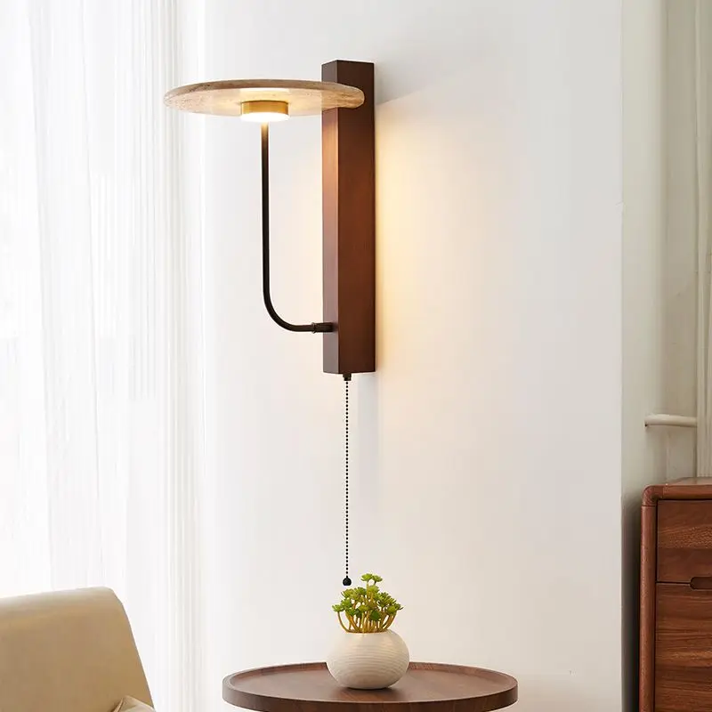 Wabi Sansi yellow travertine retro wall lamp, bed and breakfast bedroom bedside lamp