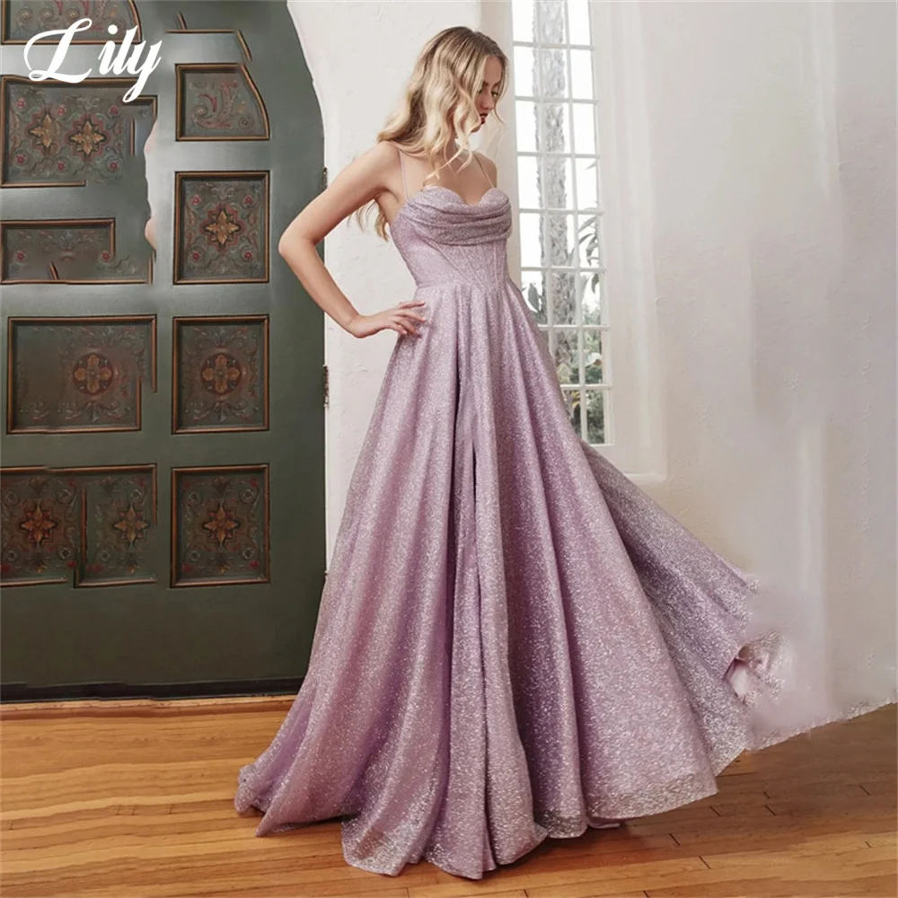 Lily Spaghetti Strap Evening Gown Shining Tulle Sweetheart Elegant Prom Dress Side Split Wedding Evening Dress robes de soirée