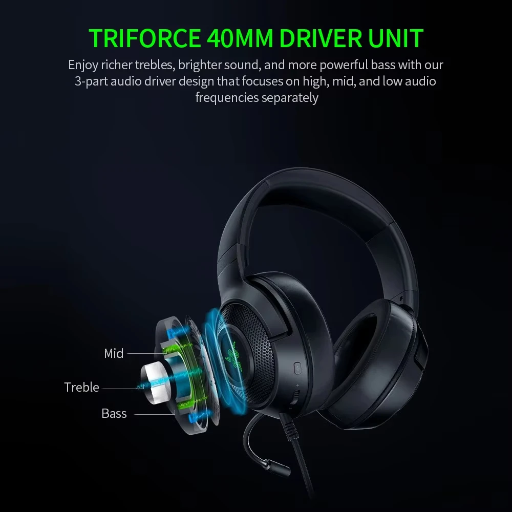 100% Original Razer Kraken V3 X - Wired USB Gaming Headset ,HyperClear Cardioid Microphone, 7.1 Surround Sound, RGB Chroma