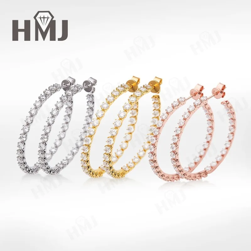 

Серьги-кольца из чистого серебра 925 пробы с позолотой 18 карат, 56 штук, муассанит цвета D, для женщин, с сертификатом GRA, подарок на вечеринку