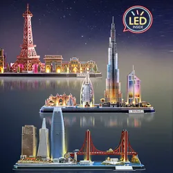 3D Puzzles LED San Francisco Cityline Model Kits Lighting Architecture Toys Gifts Golden Gate Bridge For Adults Kids