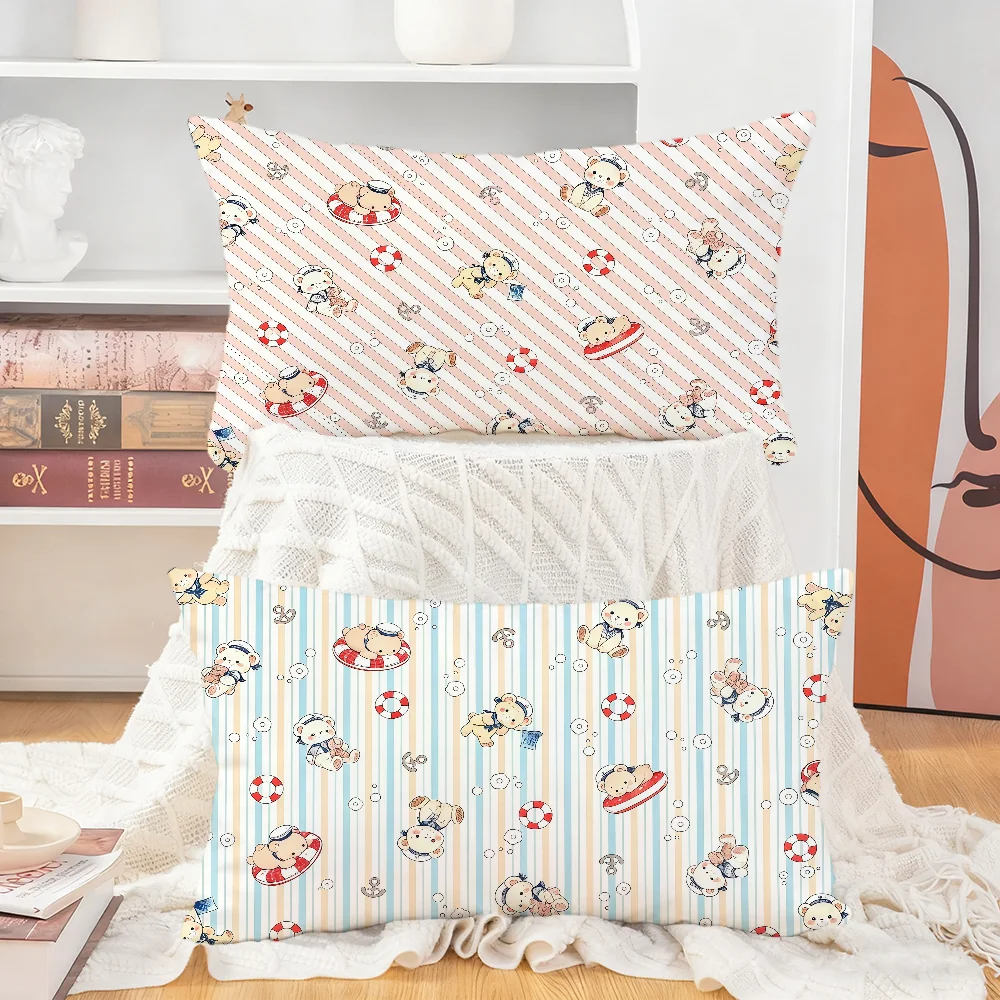 Cute Sailor Bear Ticket Cushion Cover Rectangle Pillow Cover Home Sofa Living Room Dorm Bedside Hogar Pillowcase Party Gift