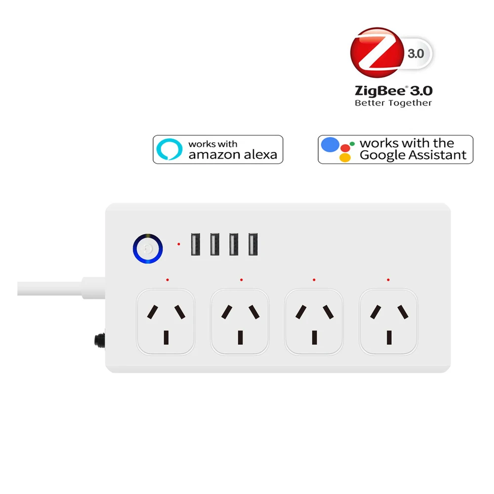 Imagem -03 - Smart Power Strip com Soquete ac e Portas Usb Controle de Voz Funciona com o Google Assistente Alexa Reino Unido Eua au Zigbee Tuya Timing