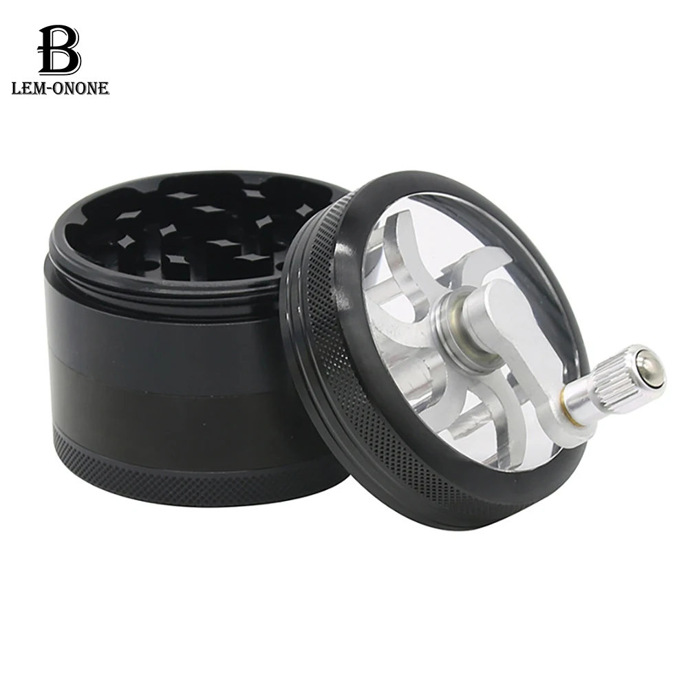 63mm Aluminum Alloy Herb Grinder Hand-cranked Tobacco Crusher Durable Spice Grinder with Sharp Razor for Smoking Accessories