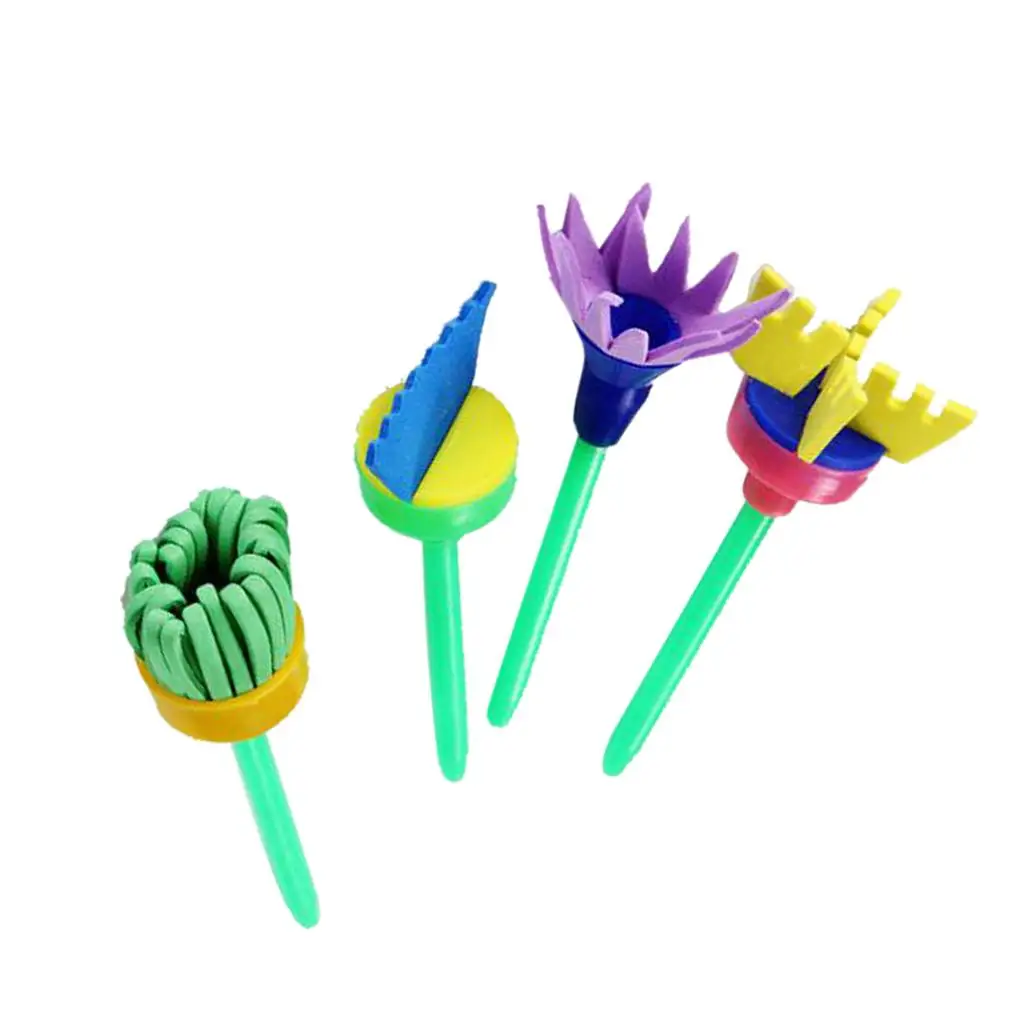 4pcs Sponge Brush Kit Kids Painting Sponge Art Supplies Flower Stamp Craft Brushes for Preschool Drawing