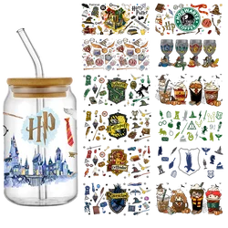 Autocollant de Transfert pour Verre, Enveloppes de Tasse, Auto-Adhésif, Lavable, Personnalisé, Dessin Animé Magique, 16OZ, UV, DTF, Bouteille étiez bey Can, DIY