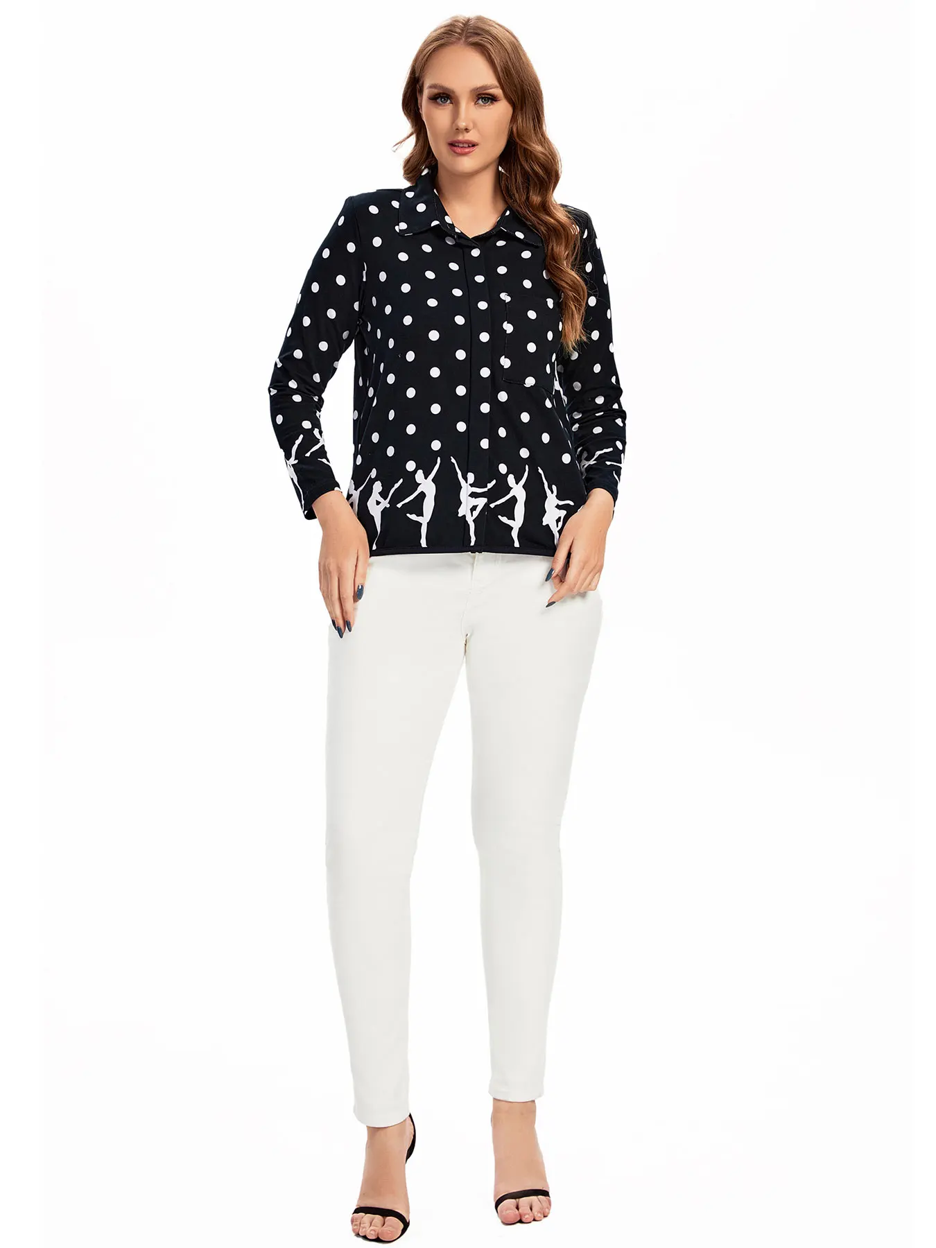 Damska koszula plus size, tkana, modna na wiosnę i jesień.