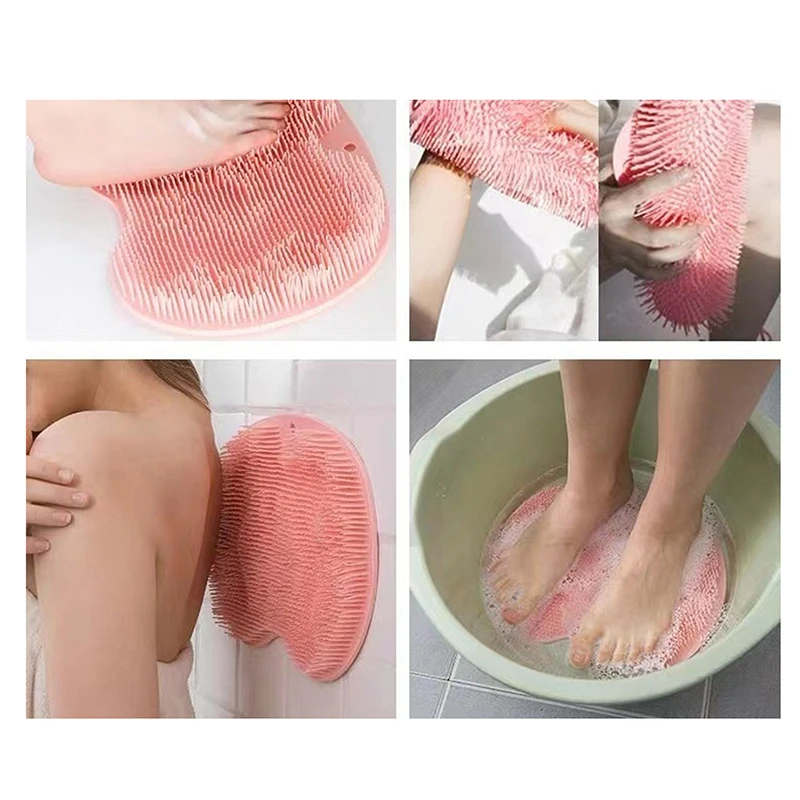 Exfoliating Shower Massage Mat Non-Slip Bath Scrub Pad Foot Wash Pad Bathroom Wall Mounted Mat Rub Back Sucker Brushes Pad