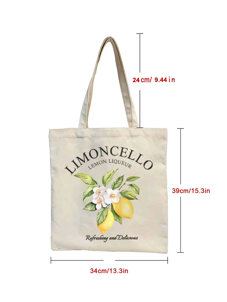 1pc Cartoon Lemon Women Shopping Bags Double Print Decor Plant Casual Canvas Shoulder Handbag for Child Gift Shopper Bag