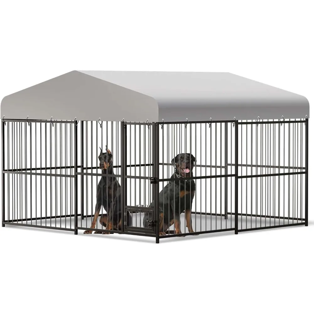 

10 x 10 x 6 FT Galvanized Metal Dog Cage,with Waterproof Roof & UV-Resistant Cover,Heavy-Duty Dog Cage