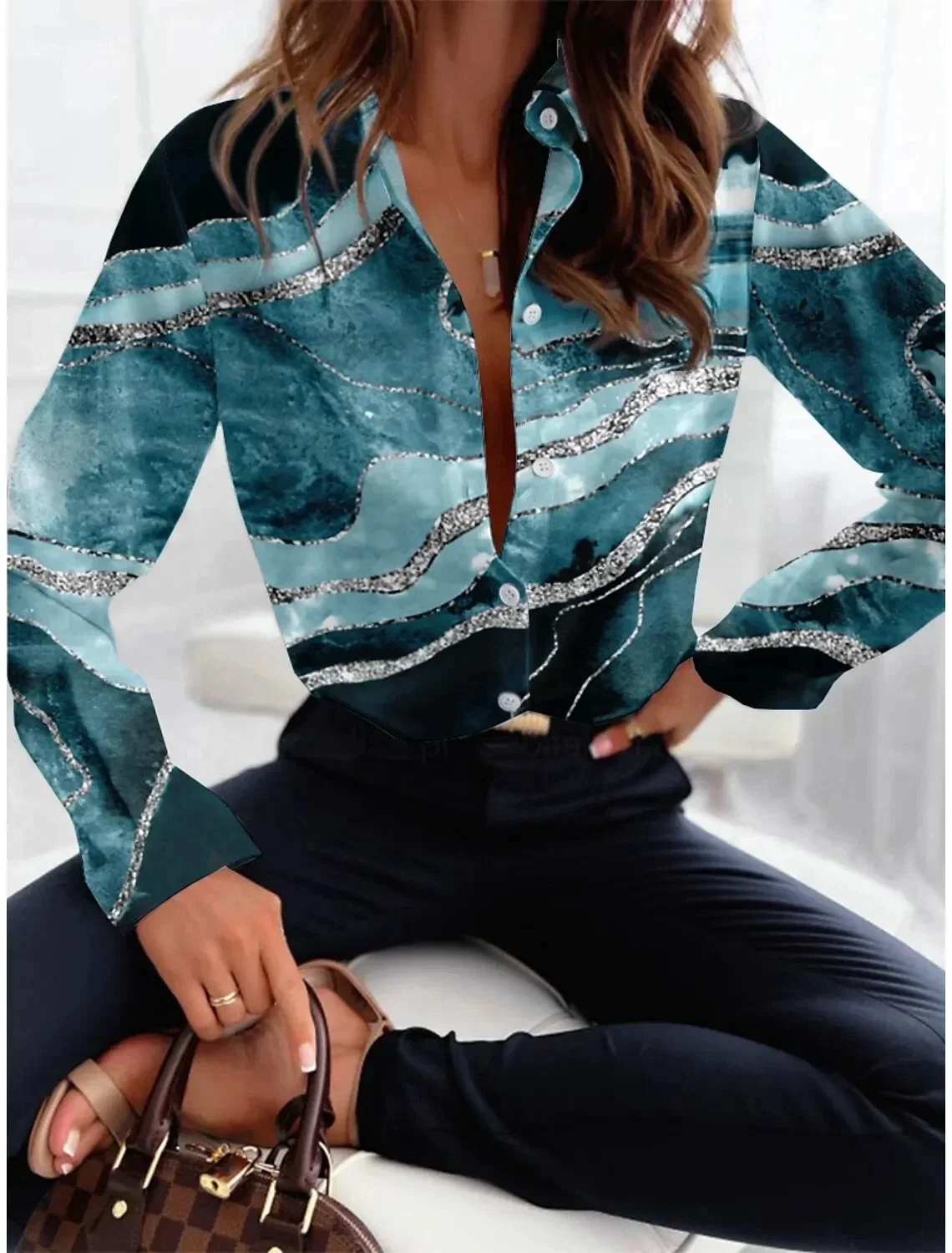 Retro Loose Zebra Texture Women\'s Shirt Fashion Lapel Long Sleeve Office Women 2024 Spring and Autumn New Top