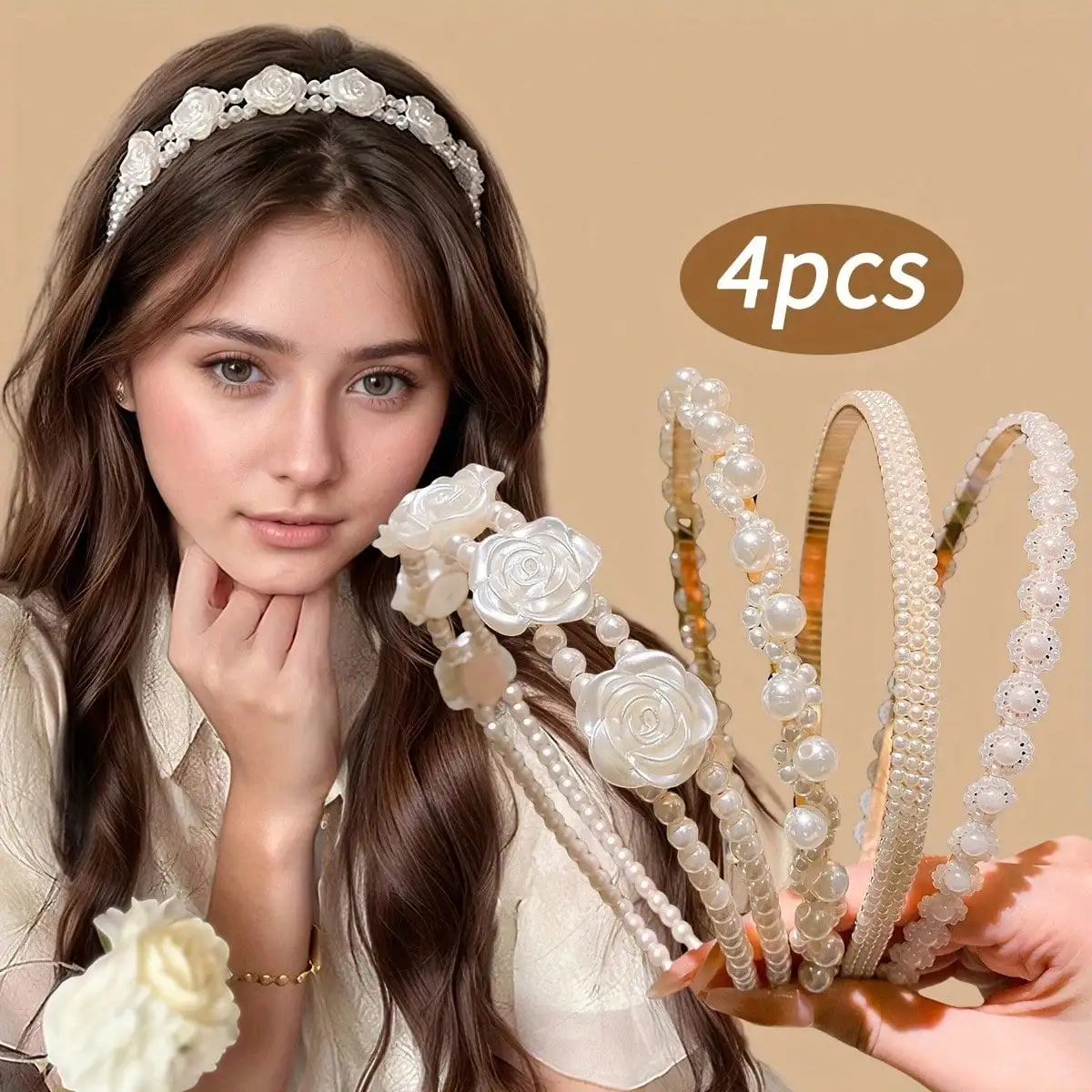 

4pcs Retro And Elegant Pearl Headband For Women, High-End, Light Luxury, Simple And Thin Headband, New Style, Temperament, Net Celebrity Hairpin, Headwear