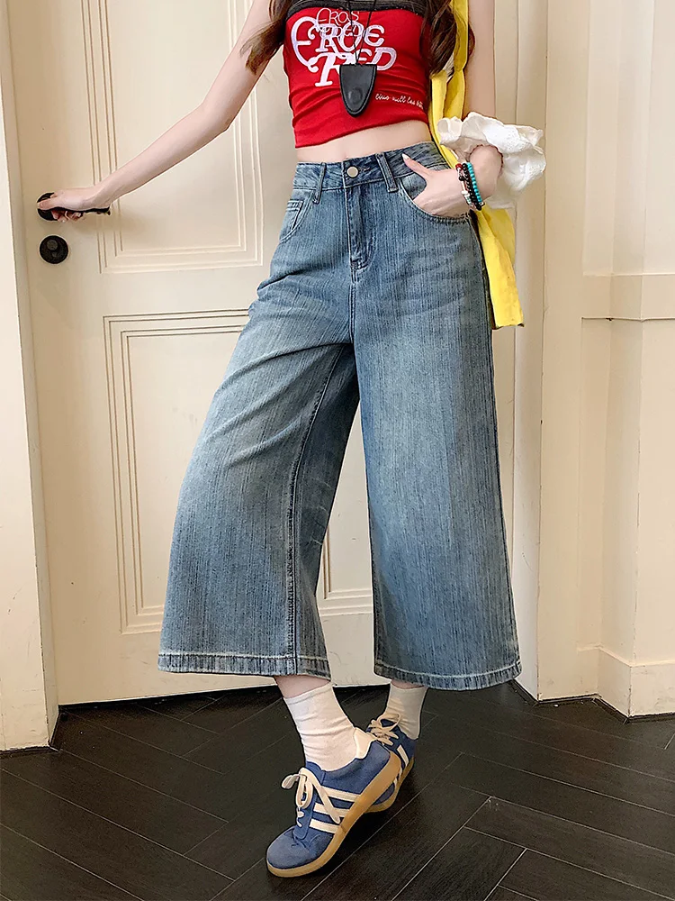 

Женские джинсы свободного кроя с высокой талией длиной 7/8, новые летние повседневные износостойкие широкие брюки для женщин больших размеров