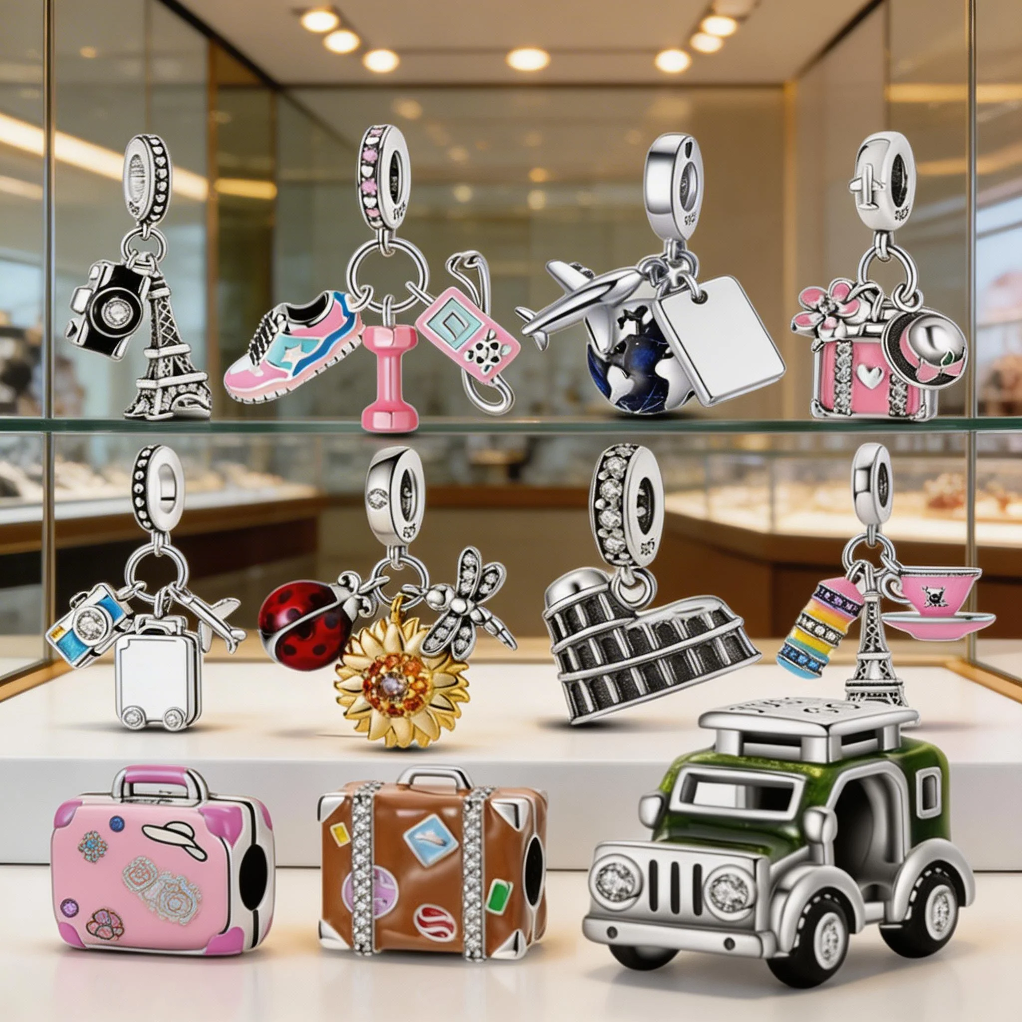 

Подвеска-шарм в виде авиационного чемодана из стерлингового серебра 925 пробы с кубическим цирконием, для браслетов и ожерелий DIY, подарок для нее, Colgante Plata