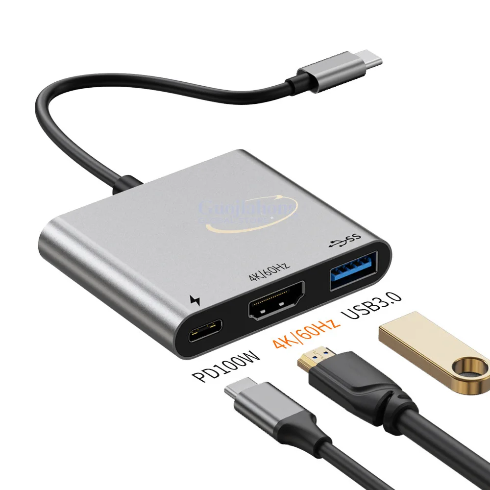 3-in-1 Type-C Hub 4K Converter with pd charging mobile phone screen projection docking station usb-c docking station