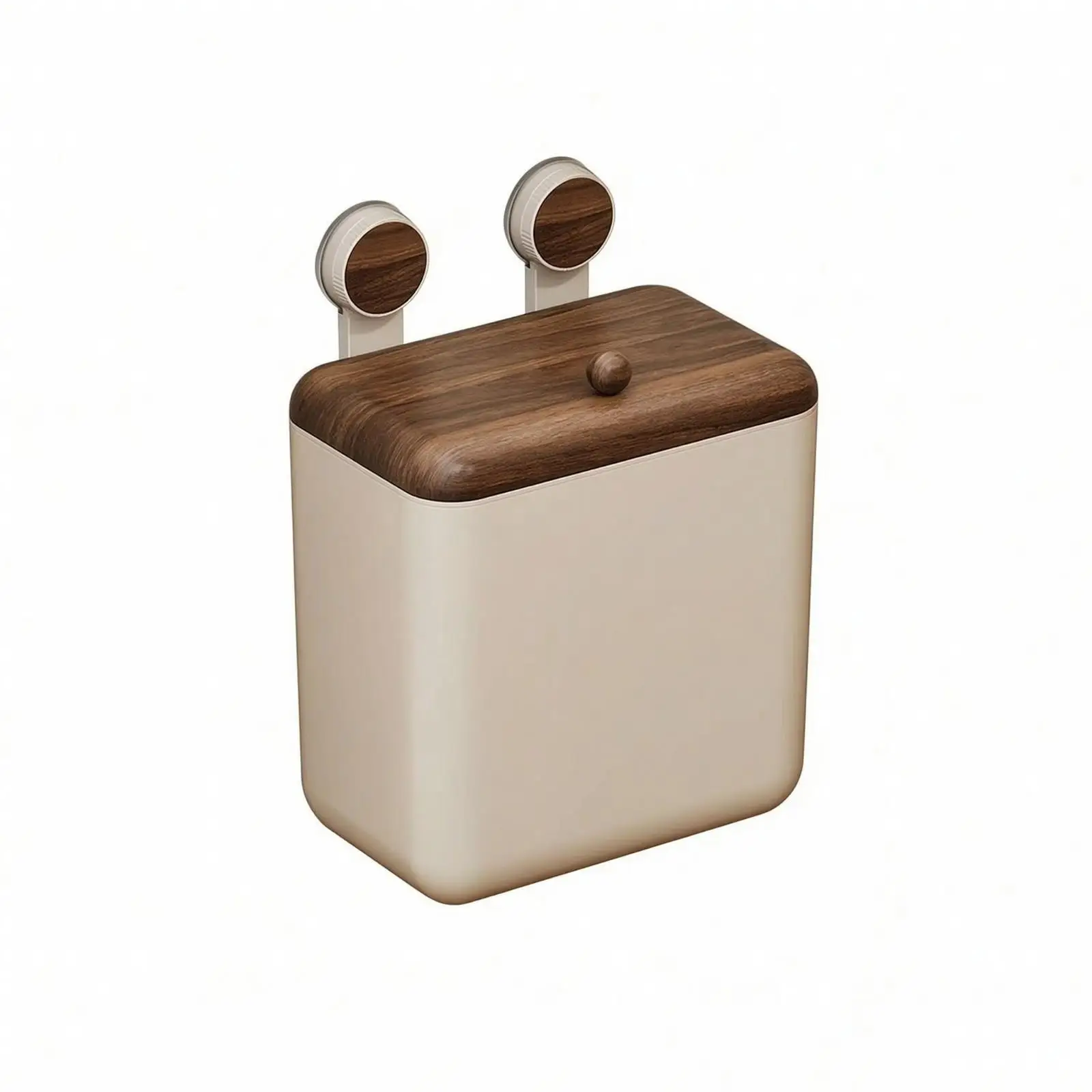Kitchen Wall Mounted Garbage Bin with Woodgrain Lid Odor Containment Trash Container for Cabinet Door No Bend over Design