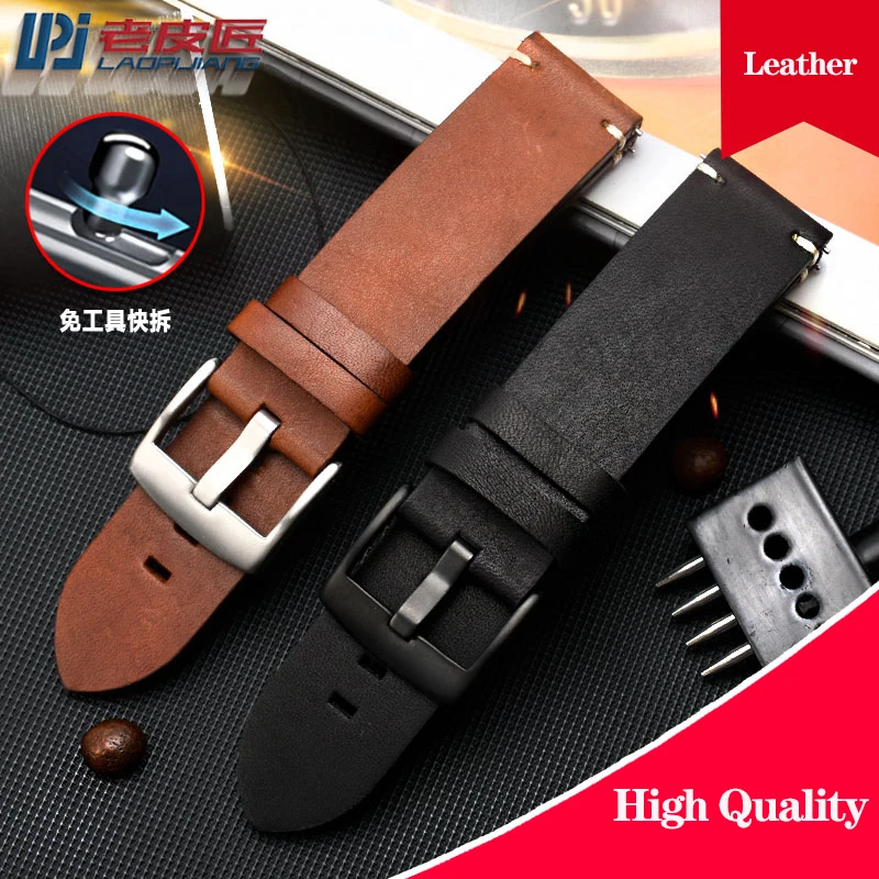 العالمي حزام جلد طبيعي (Watch) ساعة ، الرجال جلد البقر الإفراج السريع حزام ، أسود ، براون ، هاميلتون ، تيميكس ، سايكو ، 20 مللي متر ، 22 مللي متر