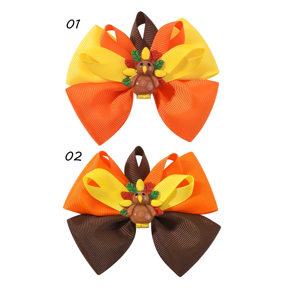 2Pcs Thanksgiving Day Bow Hair Clips for Baby Girls cute Turkey Festive Handmade Hairpin Kids Headwear Hair Accessories gifts