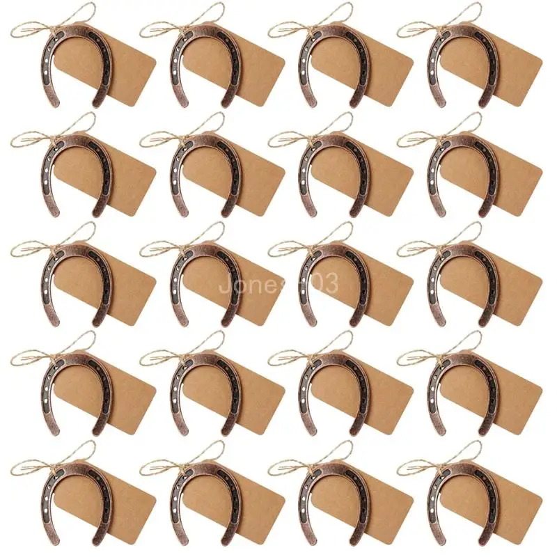 Q6PE Vintage Craft Good Lucky Horseshoe with Kraft Gift Tags for Wedding