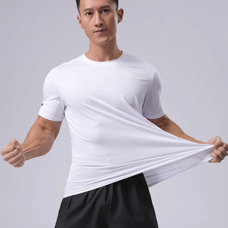 Camiseta deportiva de seda de hielo para hombre, camisa de manga corta de secado rápido, transpirable, suelta, para entrenamiento de baloncesto y correr, M-3XL