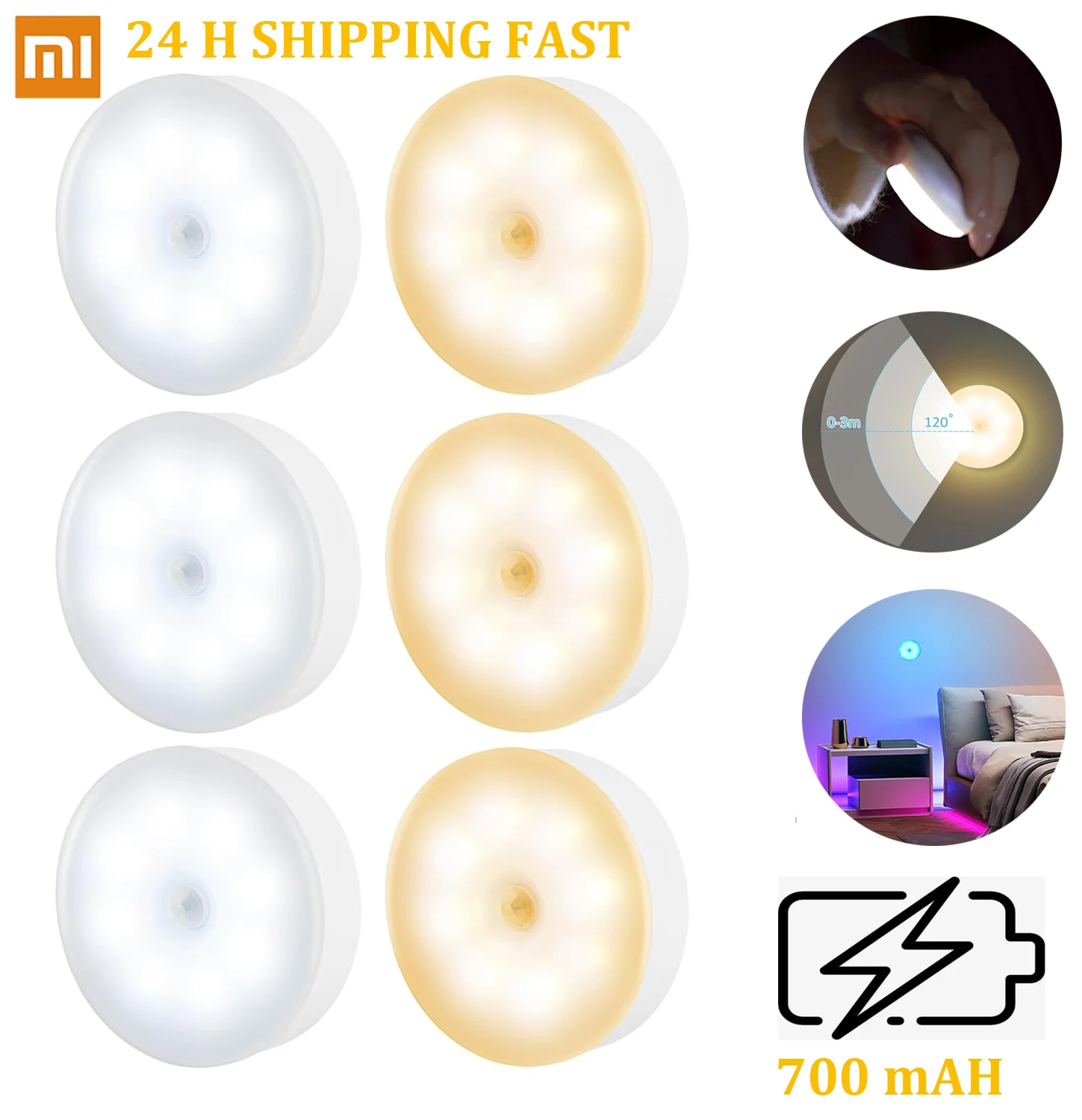 Xiaomi Night Light With Motion Sensor Rechargeable USB Bedroom Bedside Table Lamp Wireless LED For Kitchen Closet Lights