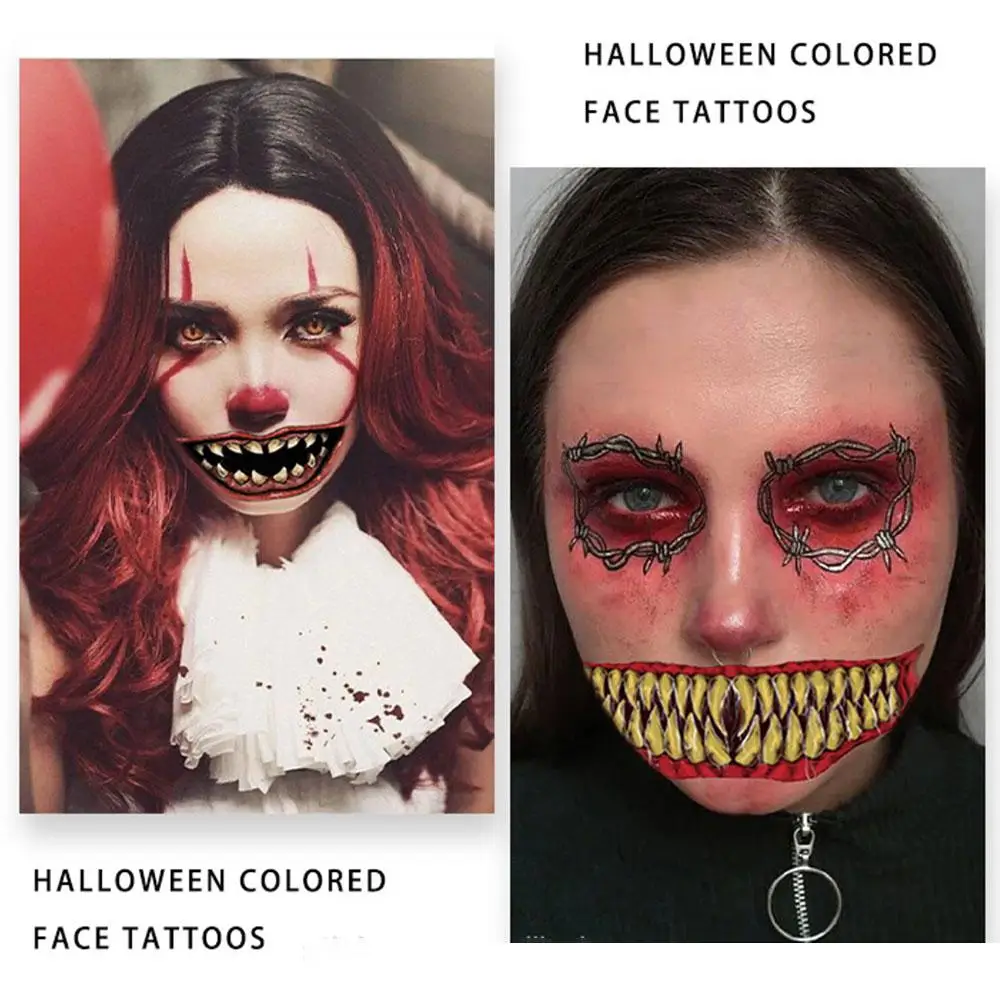 Pegatinas de tatuaje de PVC para Halloween, 1 piezas, labios de terror, sonrisa, impermeable, herramienta de maquillaje divertida, pegatinas de belleza, boca grande, A2W9