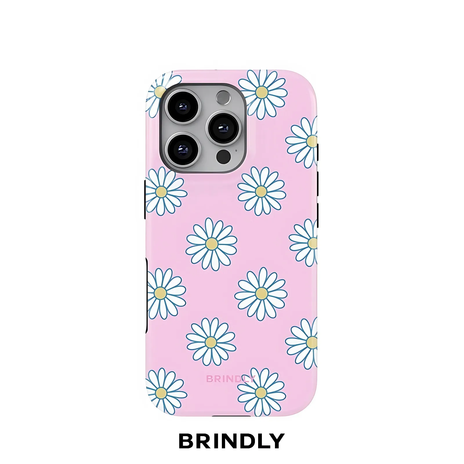 Pink Daisy Motif BRINDLY Phone Case for Samsung Galaxy S23 S24 S25 S26 FE Plus Ultra Edge 5G Luxury Double-layer Back Cover