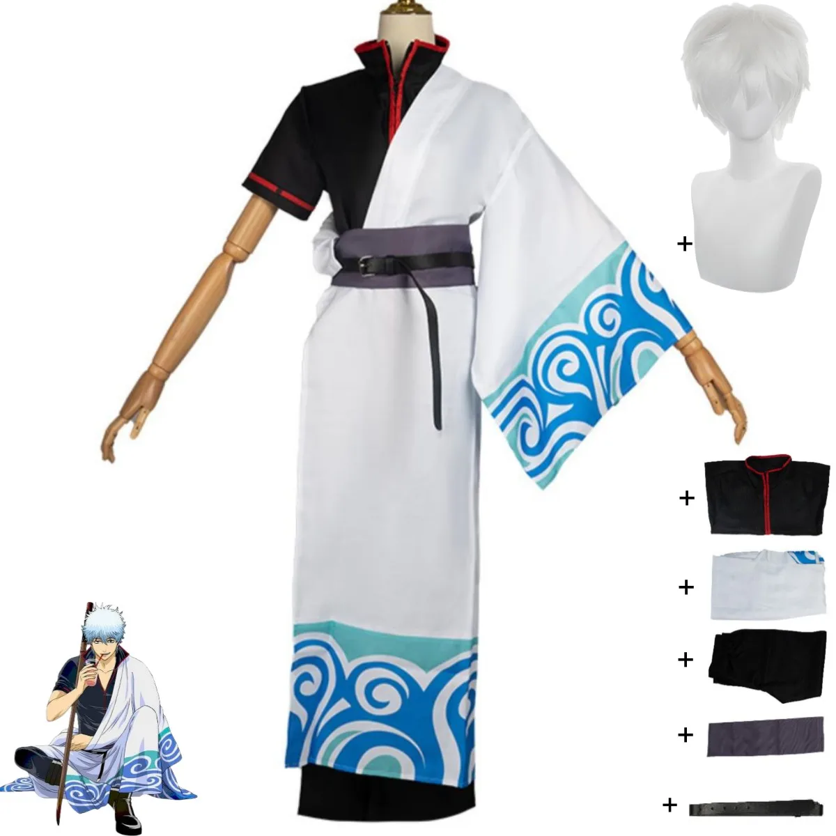 Costume de Cosplay SakMiGintoki Gintama Gin Tama avec Perruque, Kimono Silver Soul, Uniforme d'Halloween pour Performance sur Scène