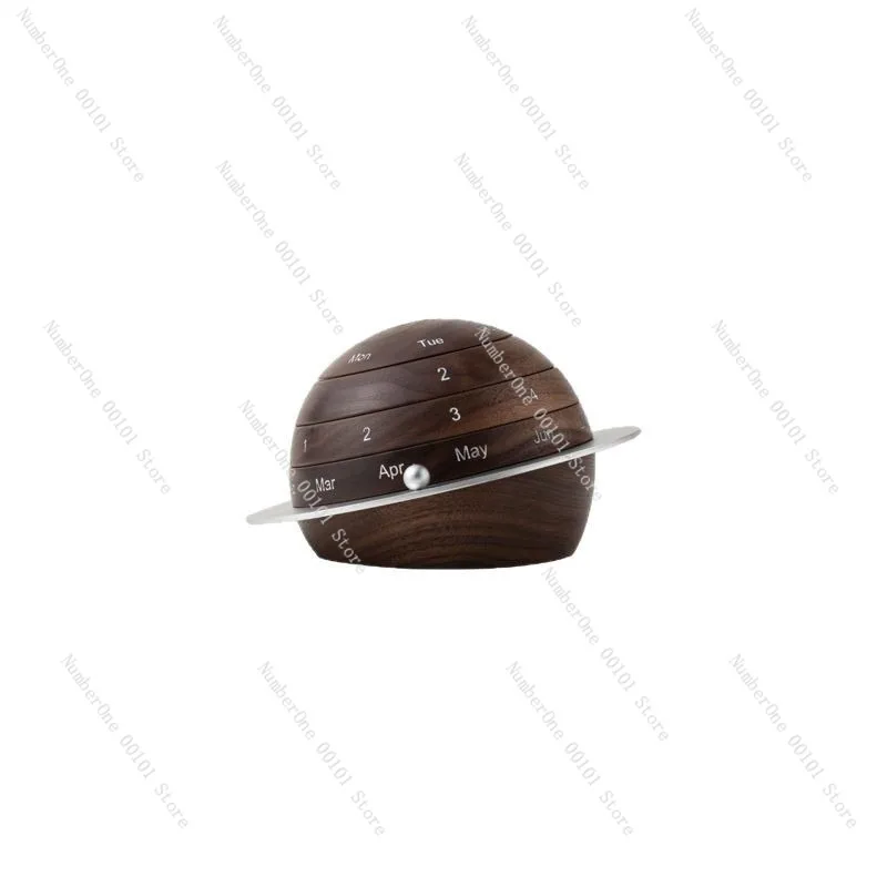 Creative Black Walnut Solid Wood Planet Perpetual Calendar Desk Ornament Wooden Desktop Decor Manual Date Display Home Office