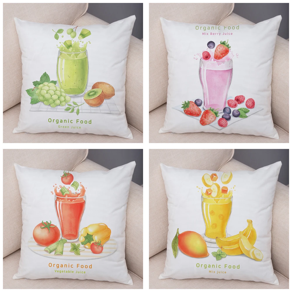 Healthy Food Pillow Case Decor Apple Grape Lemon Plant Cushion Cover for dining Room Sofa 45*45cm Super Soft Plush Pillowcase