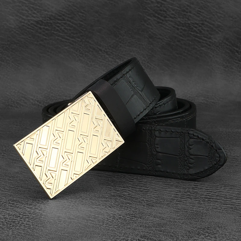Fancy vintage brown belts men slide buckle Waistband high quality designer emboss genuine leather male jeans ceinture homme