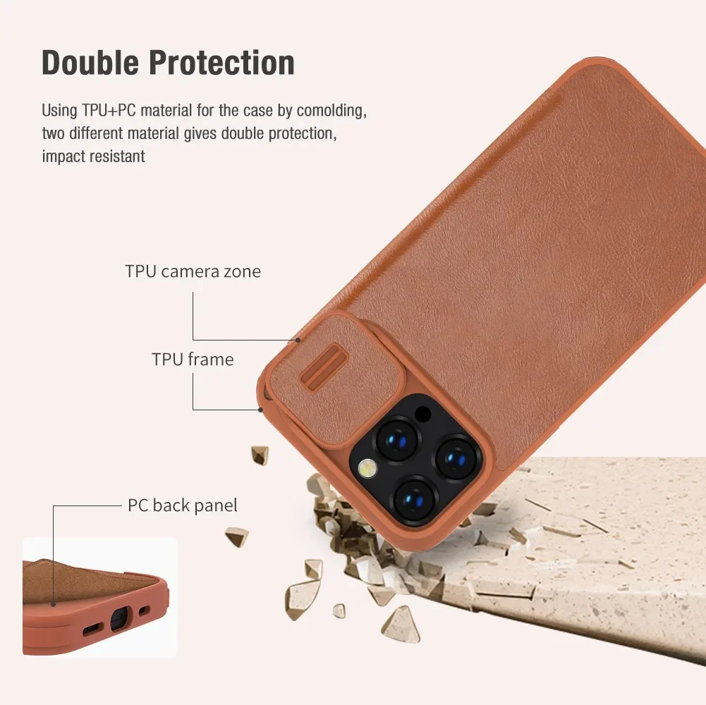 Nillkin Case For iPhone 14 Pro Max Qin Leather Case Card Pocket Wallet bag Flip Cover for iPhone 14 Pro /14 Plus
