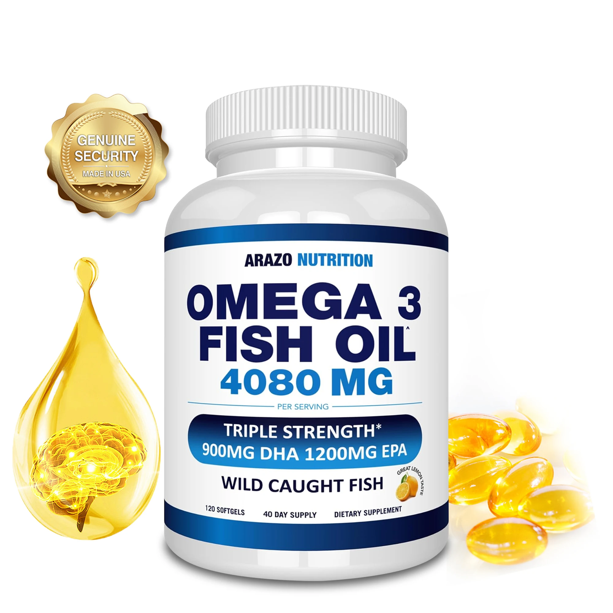 

Omega 3 Fish Oil Capsules Rich in DHA & EPA Improve Bad Mood Relieve Stress Lower Cholesterol Improve Memory and Intelligence