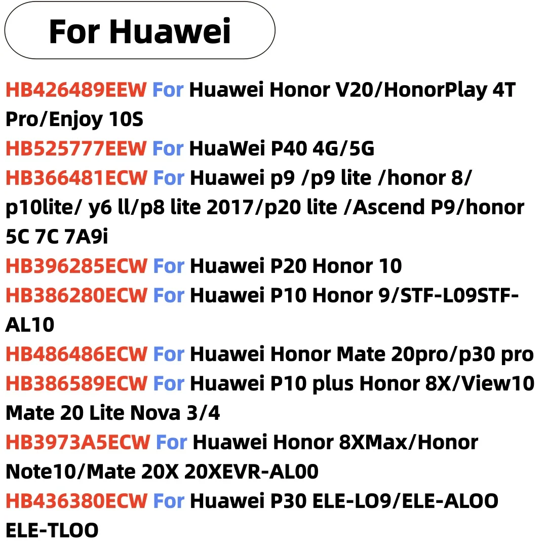 

lithium Battery For HuaWei P10/P20/P30 Pro/P40/P40 Pro/P30/Mate20 Pro/Mate10Pro/Mate 20X/Mate 30/Mate30Pro/P10 Plus/Honor X10 5G