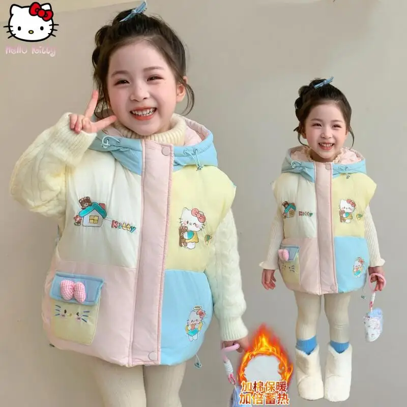 

Утепленный хлопковый жилет Kawaii Kitten для девочек, осенне-зимний новый детский жилет в стиле аниме с героями мультфильмов, модный теплый жилет, куртка, топы