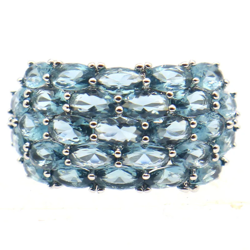 23x13mm SheCrown Pretty Orange Spessartine Garnet Aquamarine Emerald London Blue Topaz Women Dating Silver Rings
