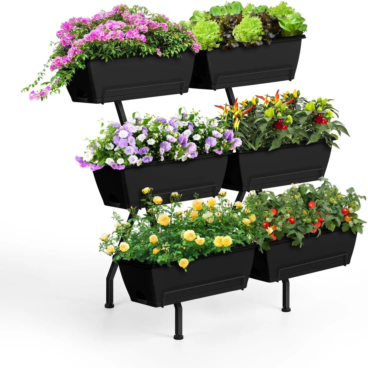 

Raised Garden Beds with 6 Planter Boxes Freestanding Vertical for Outdoor, Elevated Herb Garden with Water Drainage for Patio