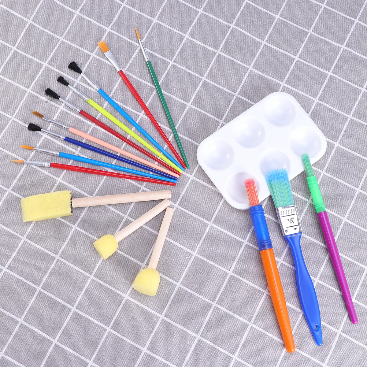 

16 Pcs Kids Painting Kits Early DIY Learning Tools Sponge Brushes Art Supplies Wooden Handles Creative Pattern Design