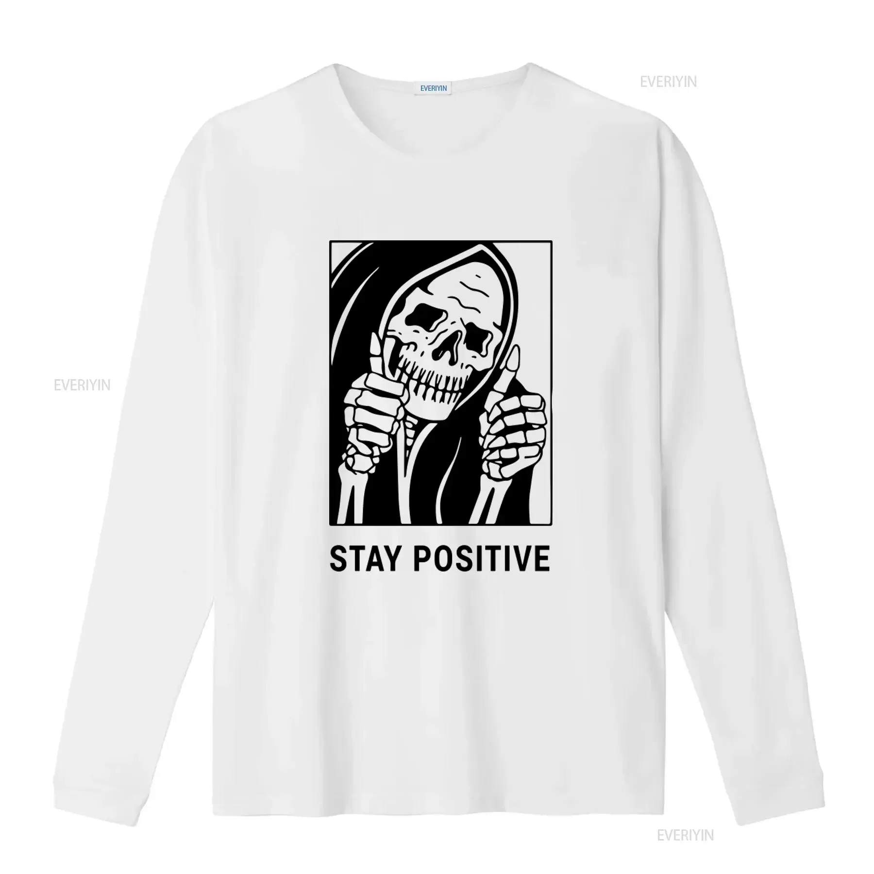 Stay Positive T Shirt with Skeleton Design Funny for and Kids Motivational  vintage Washed streetwear Top For Everyday Wear