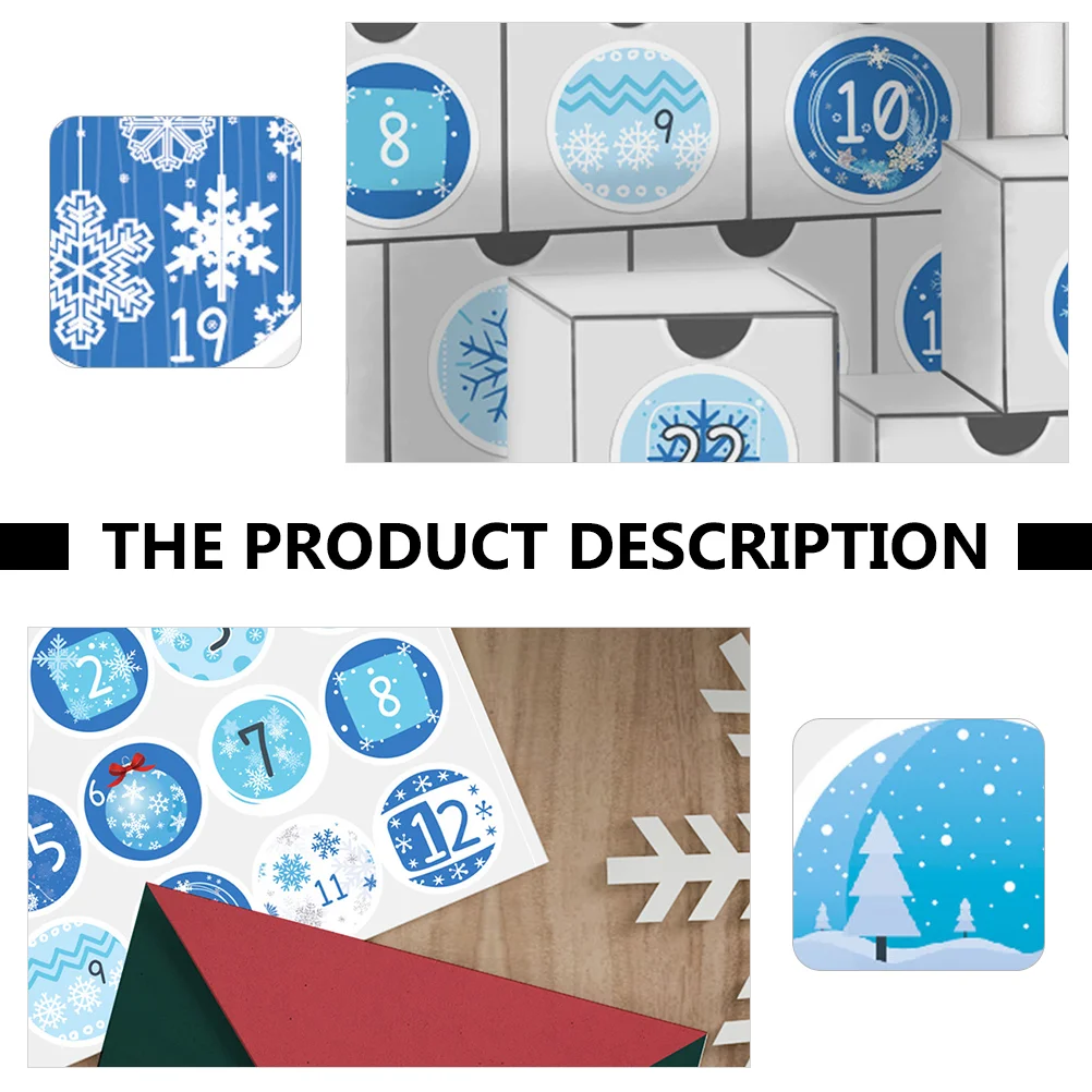 20 Sheets Christmas Calendar Stickers Envelope Sealing Digital Number Packing Bag Countdown Snowflake Label Coated Paper